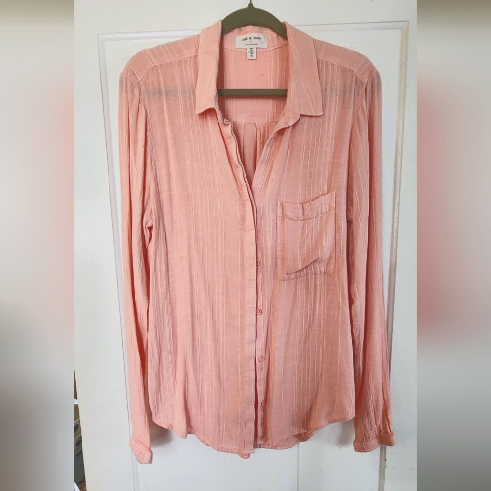 Salmon/Coral Button-Up Rayon/Cotton Blouse